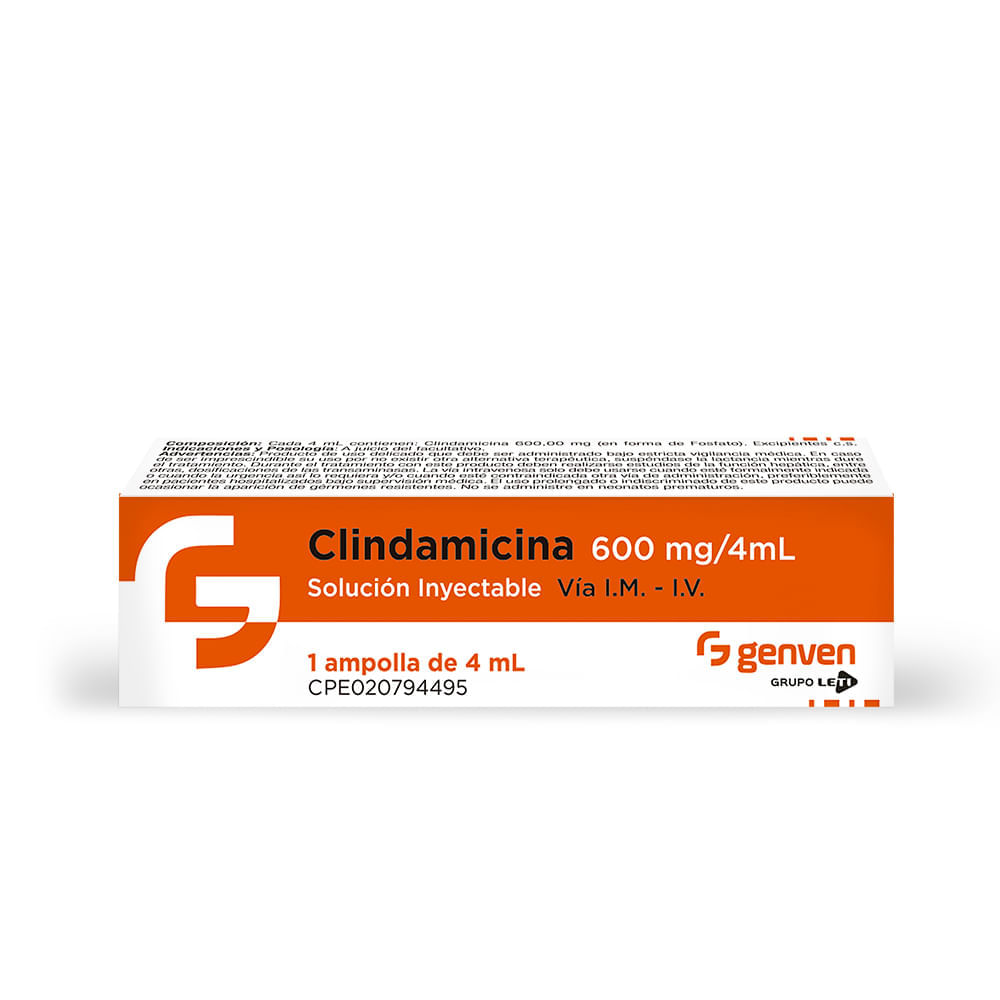 Clindamicina 600mg/4ml solucion inyectable 1ampolla Genven