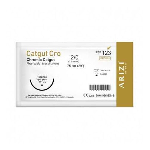 Arizi Sutura Catgut 2-0 75cm 1/2 Punta Cónica x1