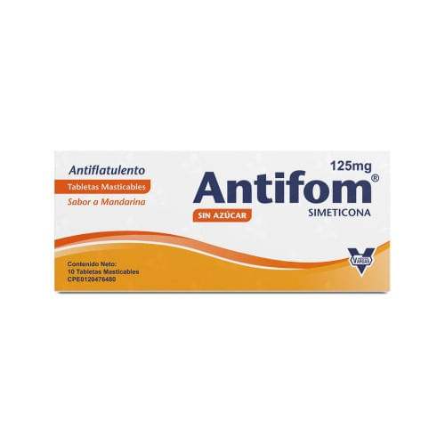 Vargas Antifom 125mg X 10 Tab Masticable Sin Azucar Sabor Mandarina