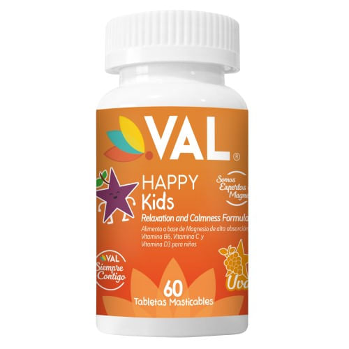 Val Happy Kids Magnesio Para Niños Sabor Uva x60 Tabletas Masticables