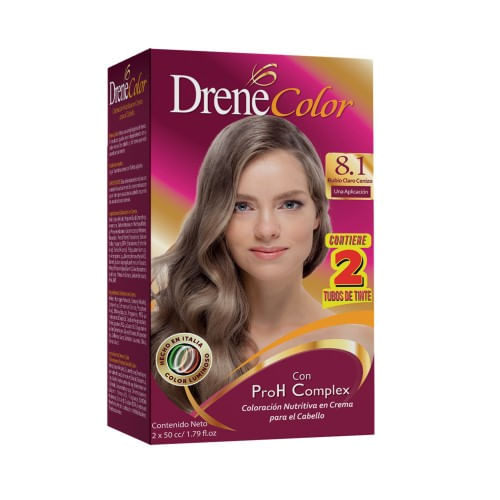 Drene Color Tinte Kit Rubio Claro Ceniza 8.1 x2